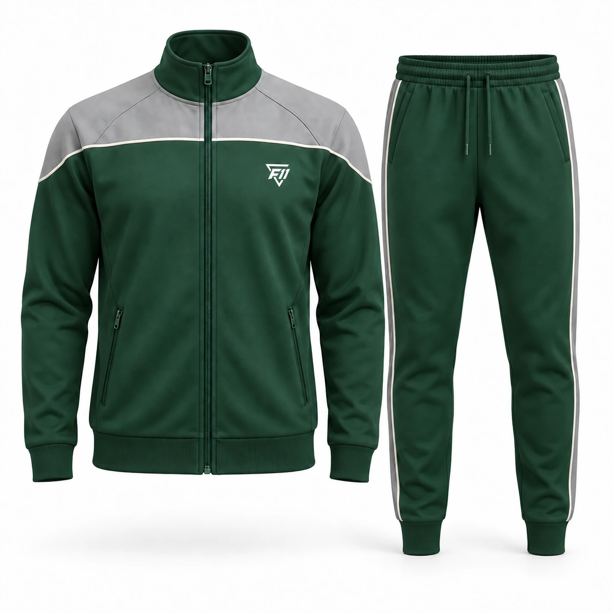 Green & Grey Tracksuit — Forest green / grey